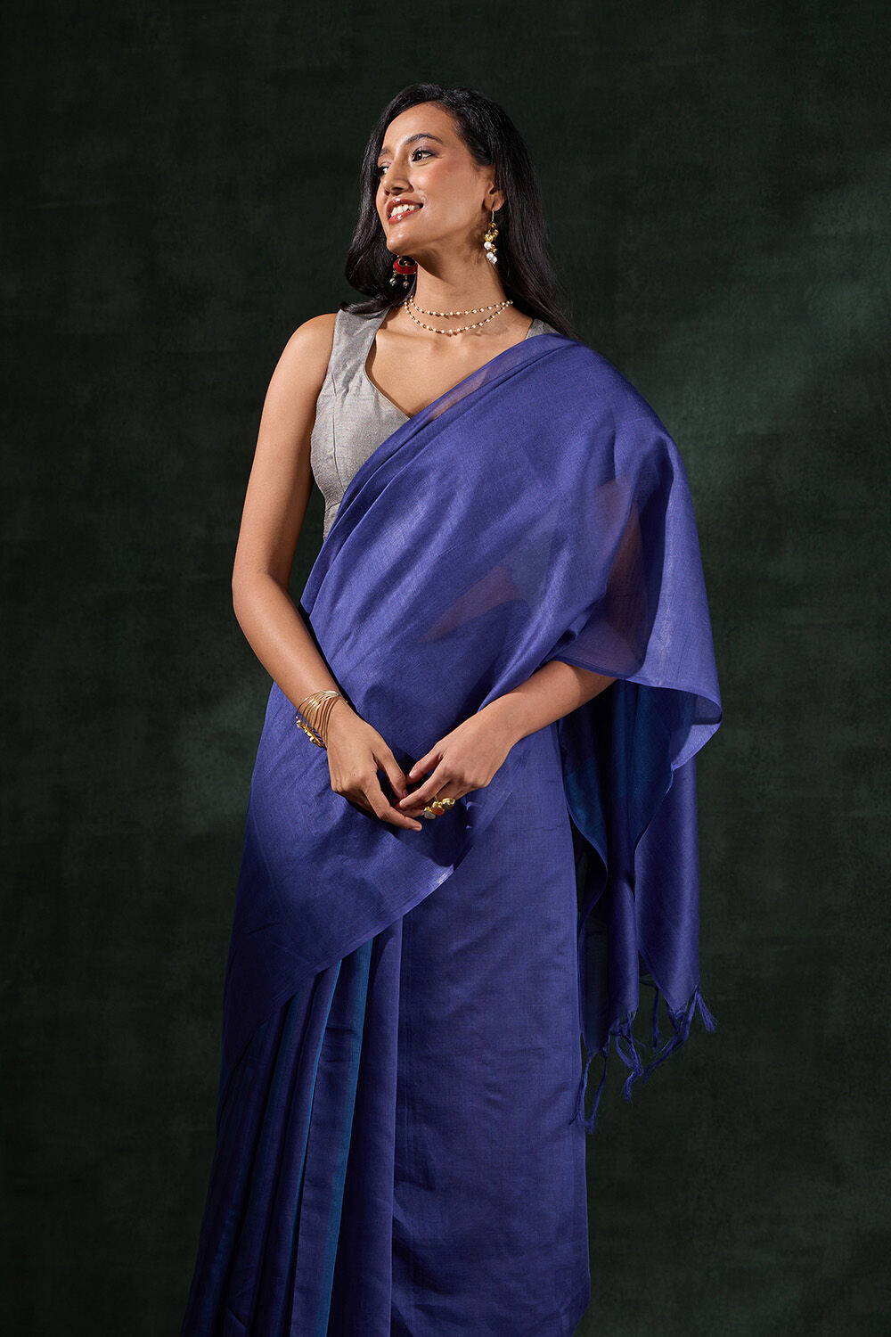 Dark Blue Bhagalpur Woven Silk Viscose Saree image number null
