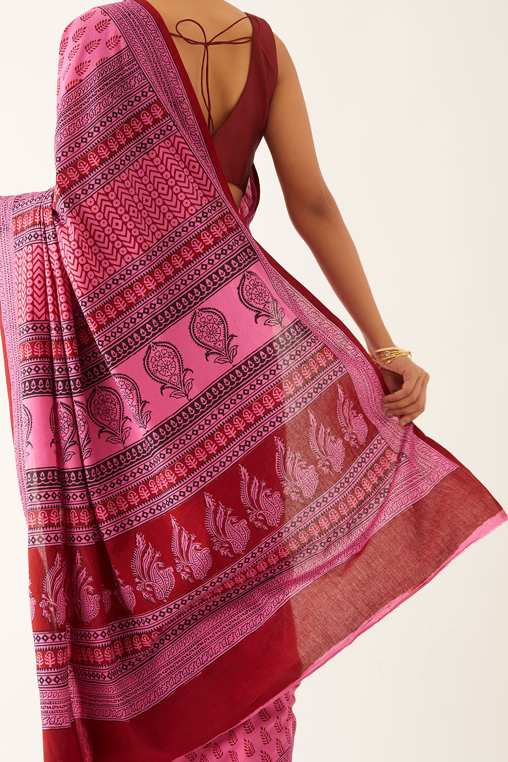 Pink Pure Cotton Bagh Printed Saree image number null