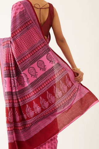 Pink Pure Cotton Bagh Printed Saree thumbnail image number null