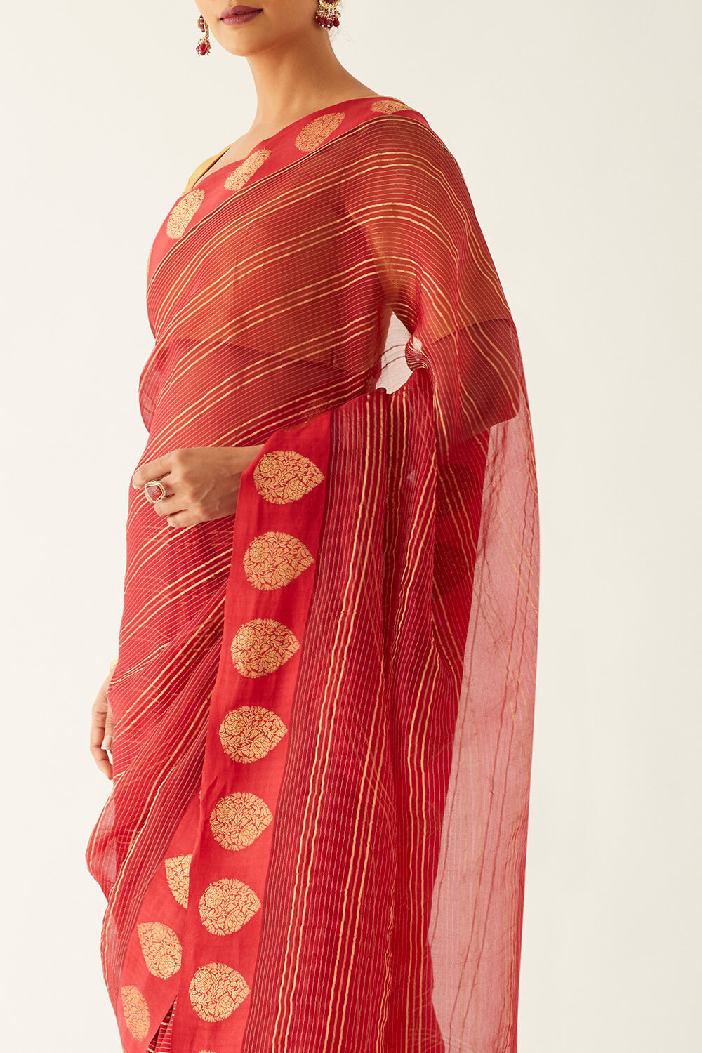 Dark Red Pure Organza Banarasi Saree image number null