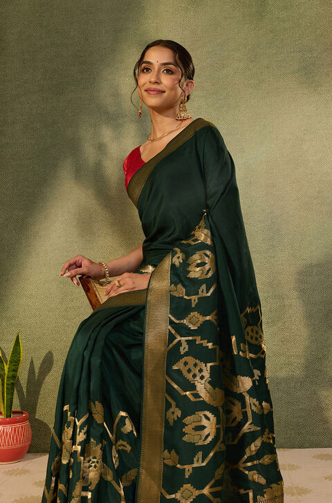 Dark Green Pure Viscose Woven Saree