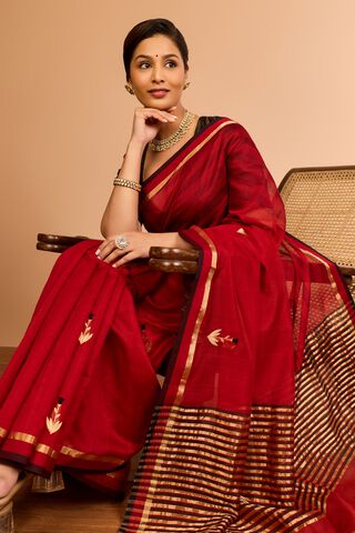 Red Silk Cotton Chanderi Eknaliya Saree image number