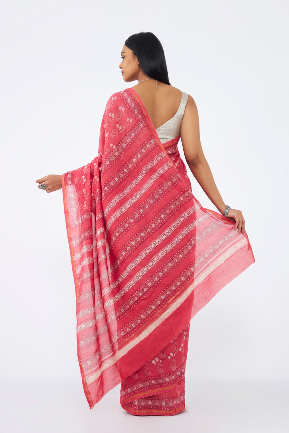 Light Pink Pure Silk Cotton Bagru Printed Saree image number null