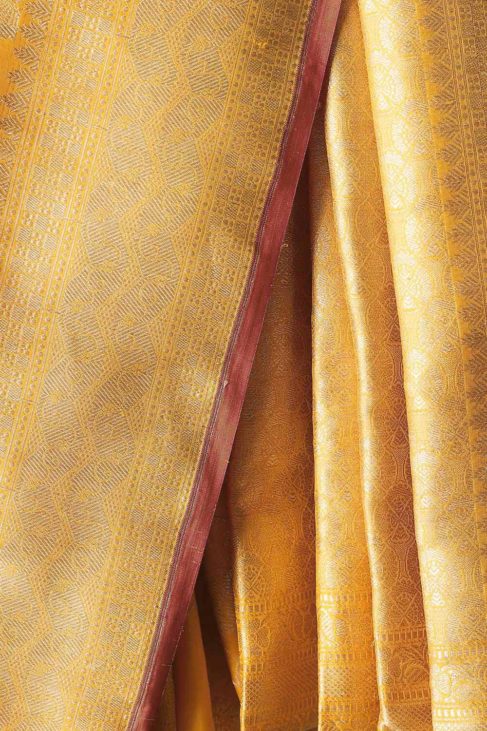 Yellow Pure Silk Banarasi Saree image number null
