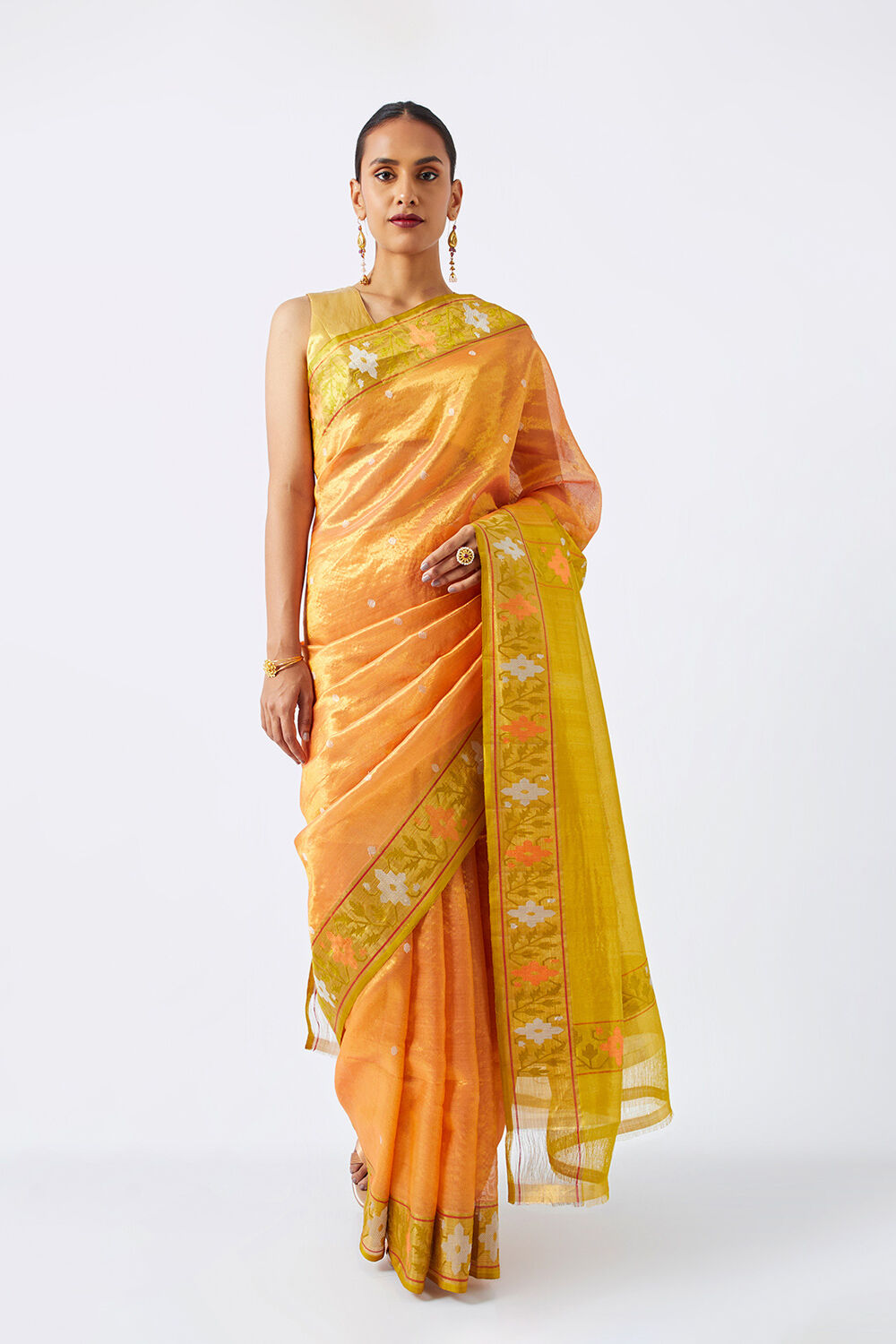 Light Orange Pure Organza Tissue Kanjivaram Saree image number null