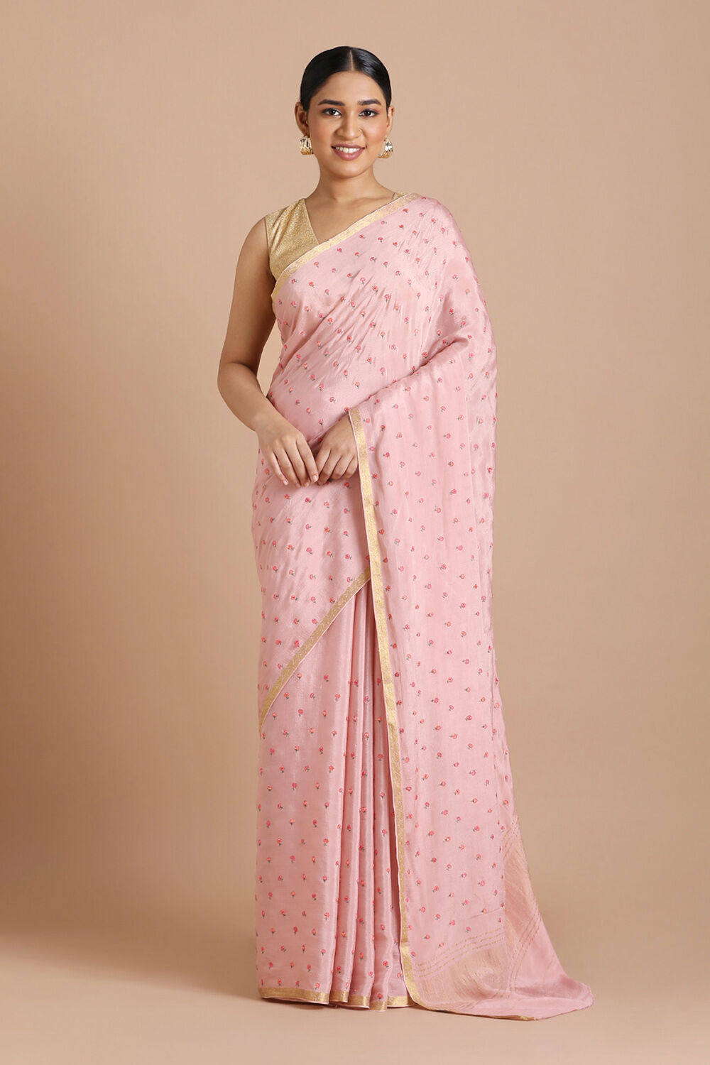 Light Pure Pink Embroidered Saree image number null