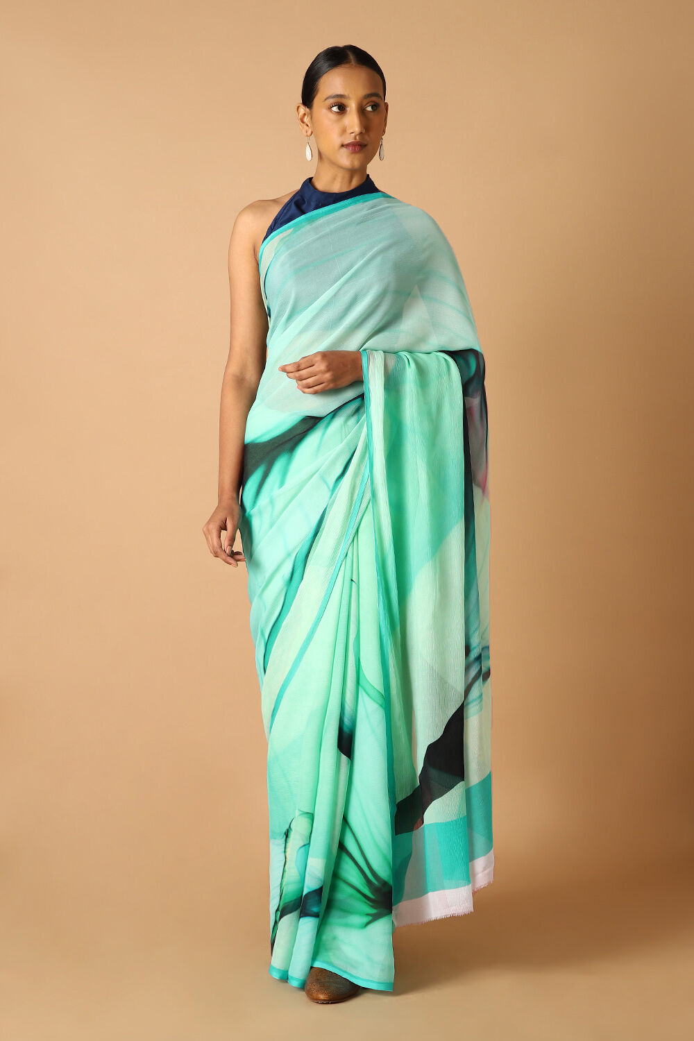 Light Green Pure Chiffon Digital Printed Saree image number null