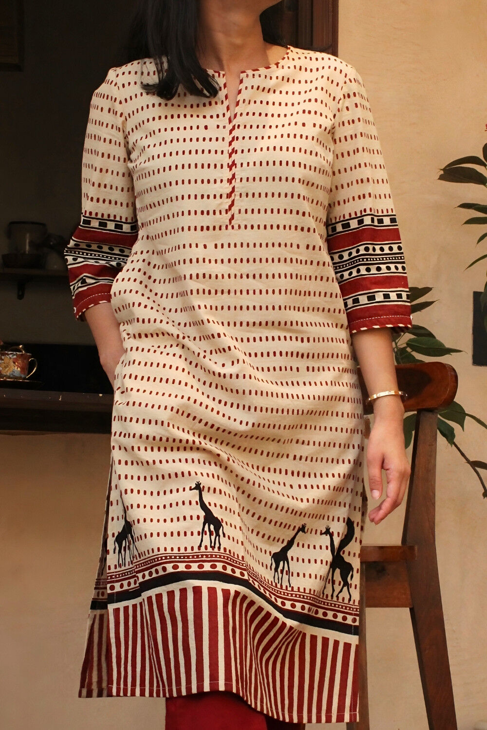 Beige Bagru Block Printed Pure Cotton Kurta image number null