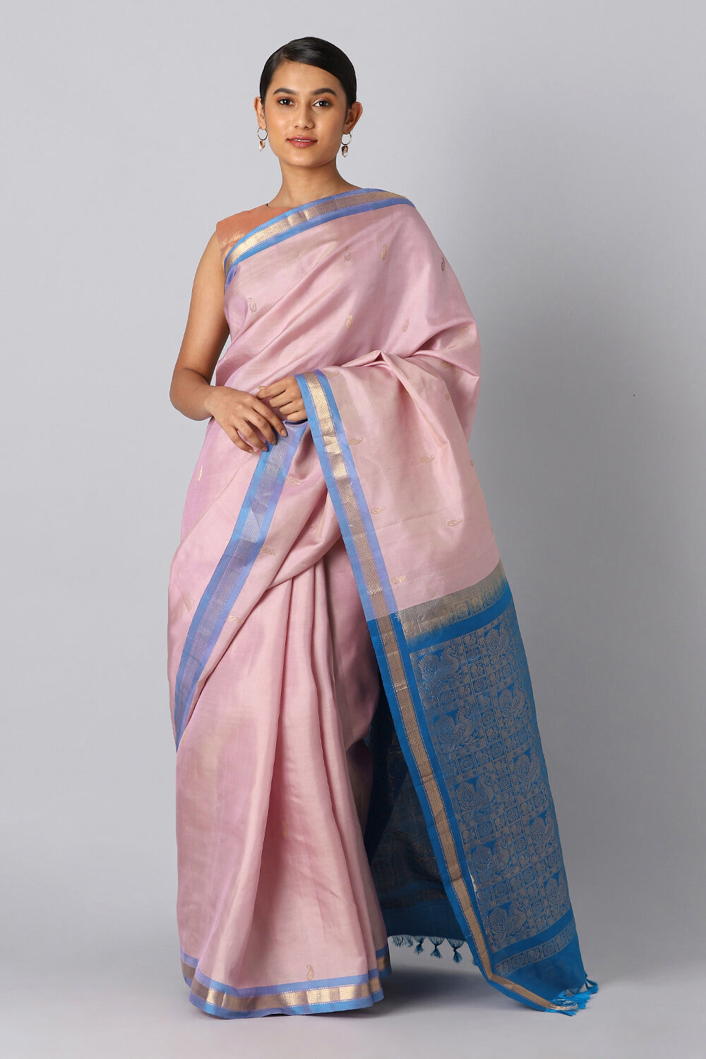 Light Pink Pure Silk Kanjivaram inspired Saree image number null