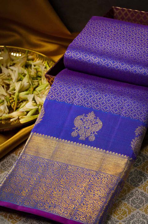 Purple Pure Silk Woven Kanjivaram Saree