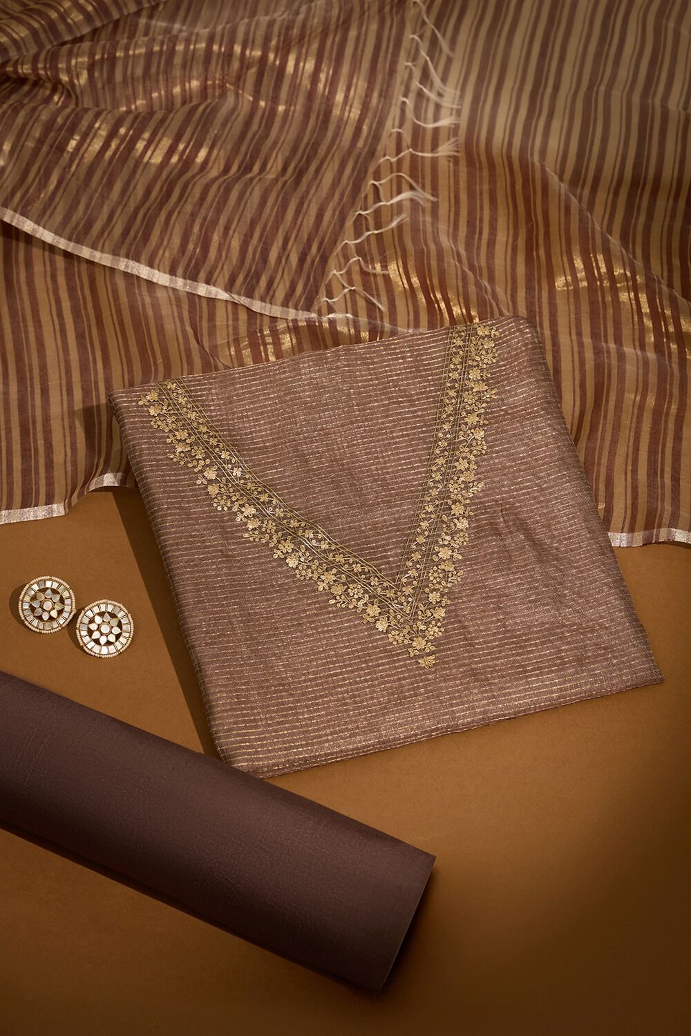 Grey Pure Silk Tissue Embroidered Unstitched Suit Set image number null