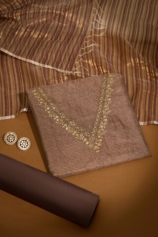 Grey Pure Silk Tissue Embroidered Unstitched Suit Set image number