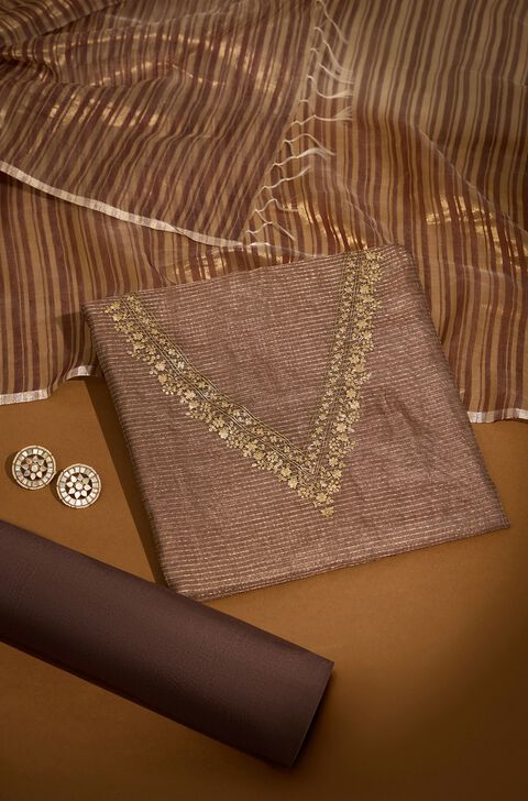 Grey Pure Silk Tissue Embroidered Unstitched Suit Set