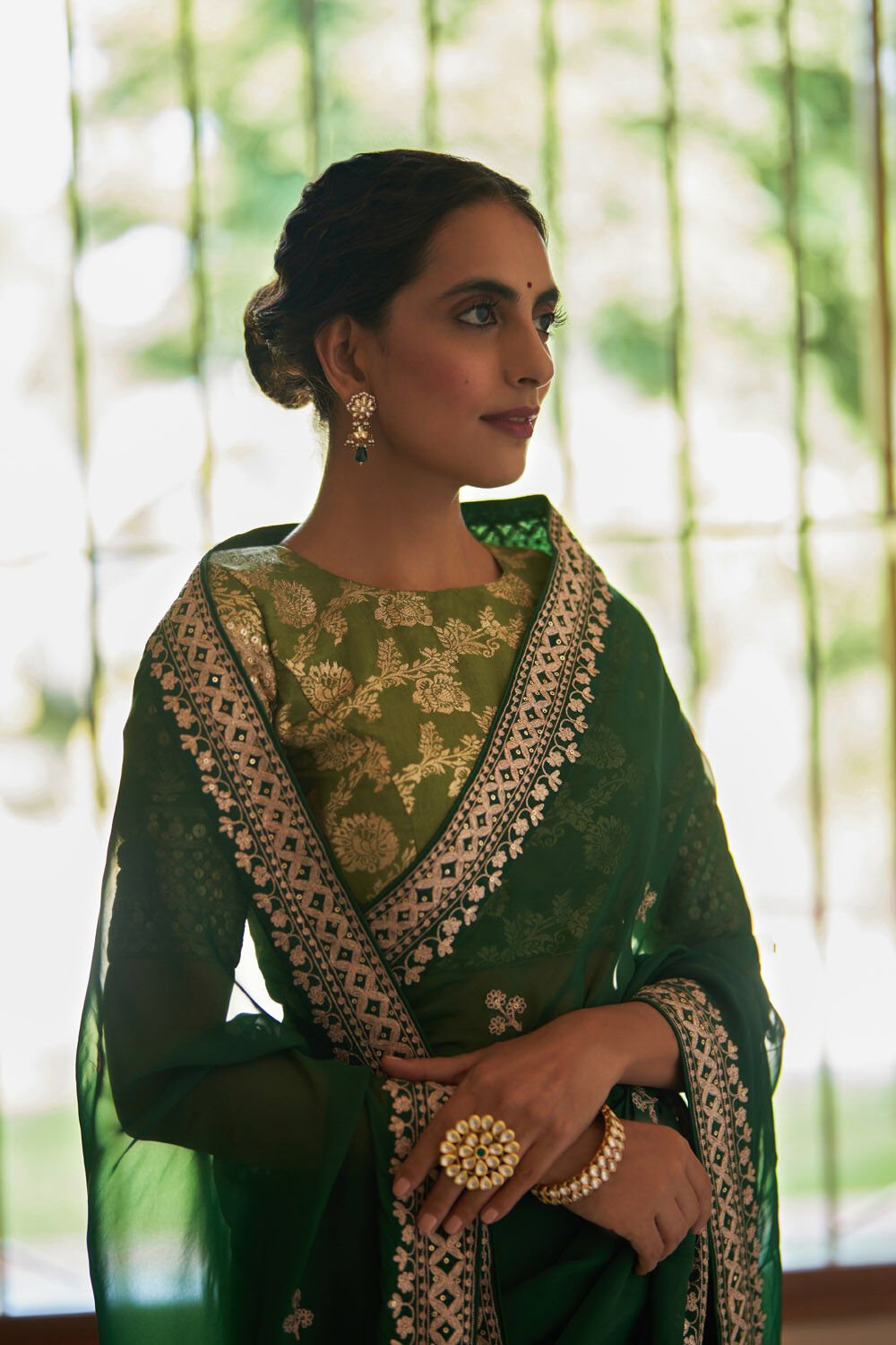 Green Viscose Organza Embroidery Saree image number null