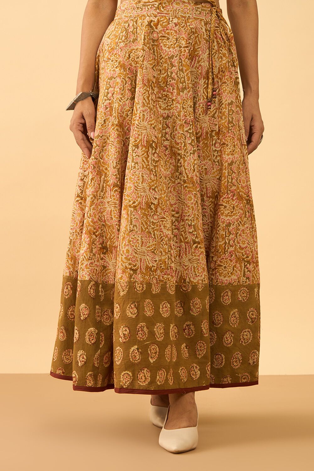 Light Green Printed Kalamkari Pure Cotton Ethnic Skirt image number null