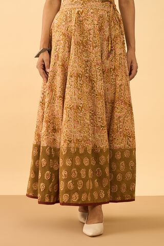 Light Green Printed Kalamkari Pure Cotton Ethnic Skirt thumbnail image number null