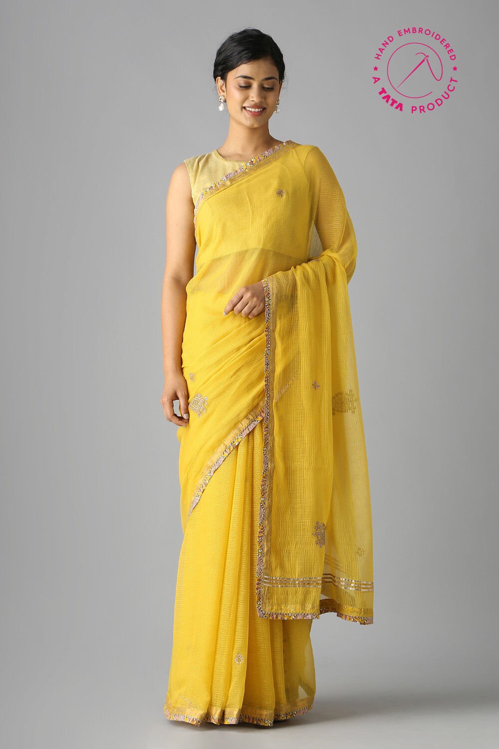 Yellow Pure Silk Kota Saree image number null