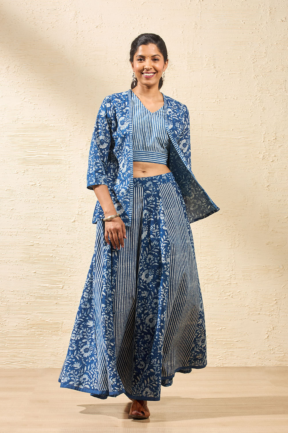 Blue Rajasthan Block Printed Pure Cotton Lehenga image number null