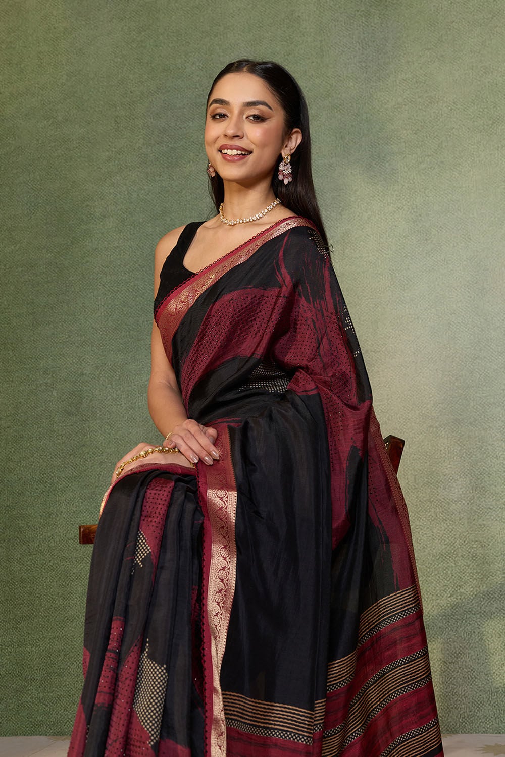 Black Printed Pure Viscose Saree image number null