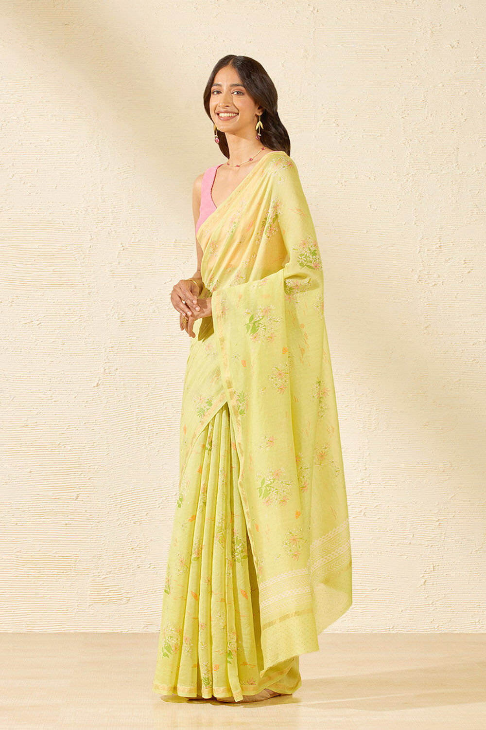 Light Green Bagru Screen Printed Pure Silk Cotton Saree image number null