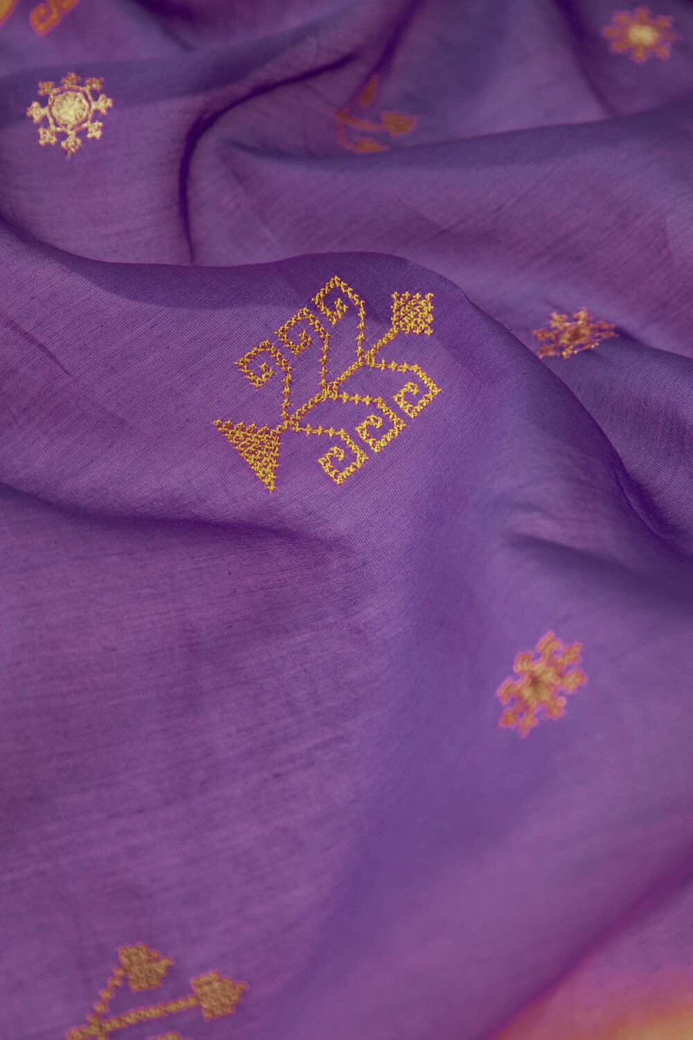 Purple Pure Silk Cotton Embroidered Saree image number null