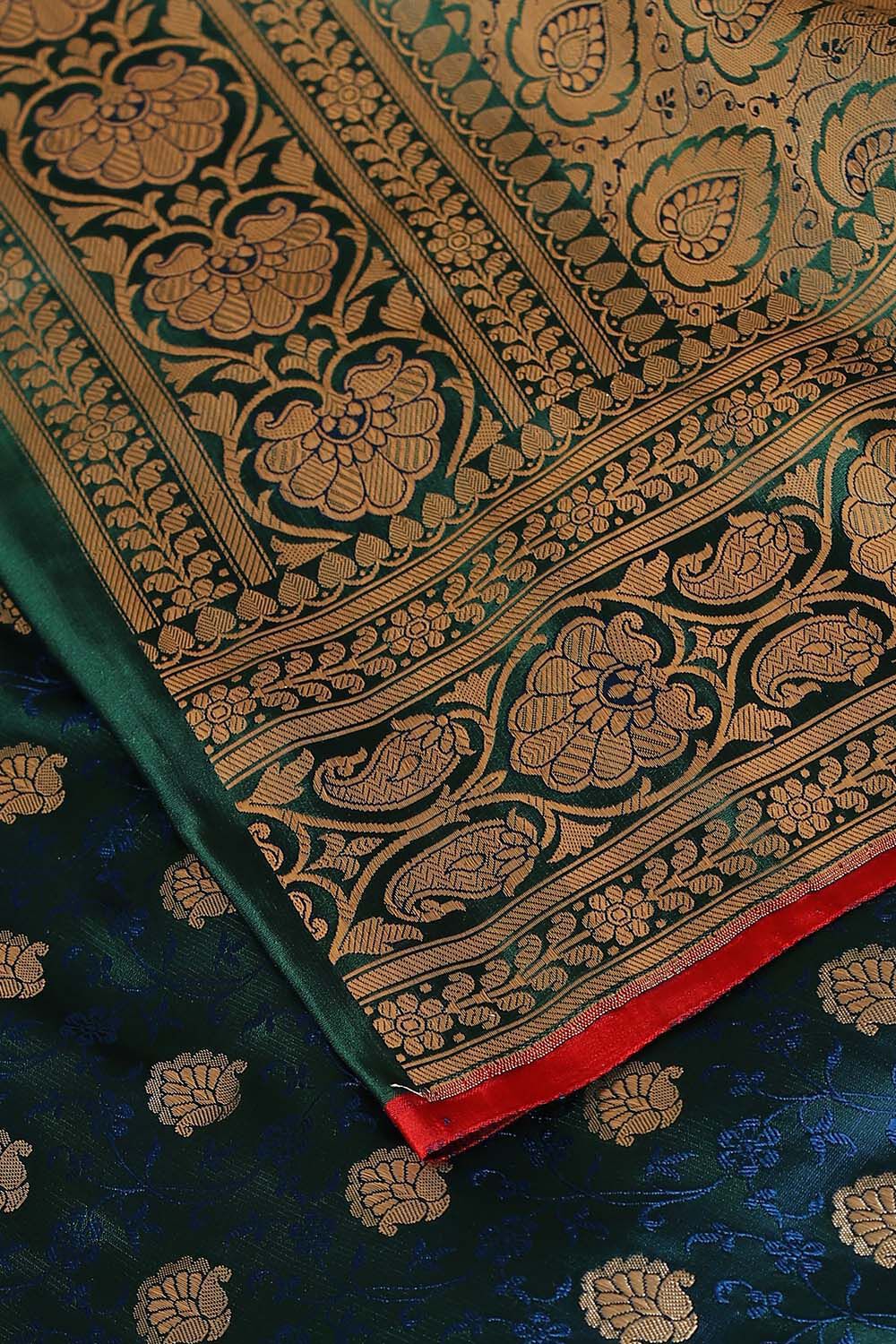 Blue and Green Pure Silk Banarasi Tanchoi Saree image number null