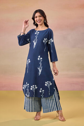Blue Pure Cotton Dabu Block Printed Kurta Set image number