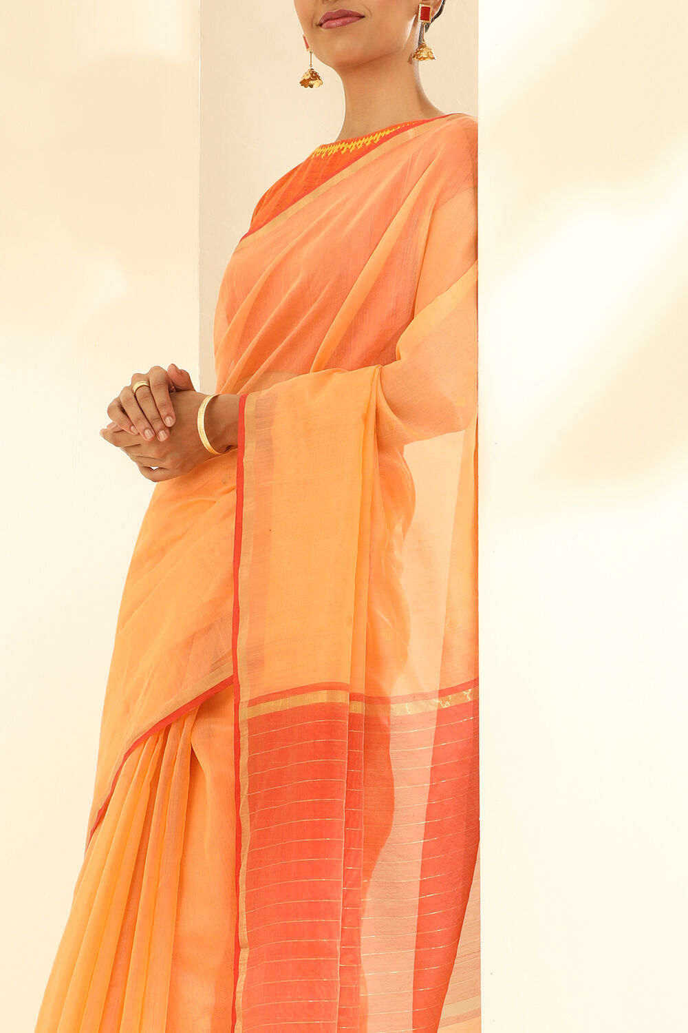 Light Orange Pure Silk Cotton Woven Chanderi Saree image number null