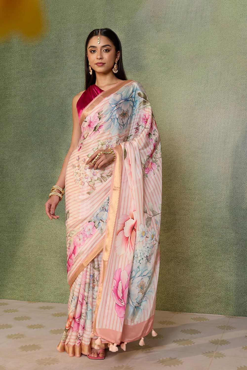 Pink   Printed Pure Viscose Saree image number null
