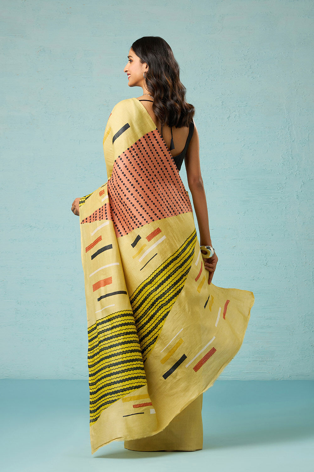 Yellow Chattisgarh Block Printed Pure Tussar Silk Saree image number null