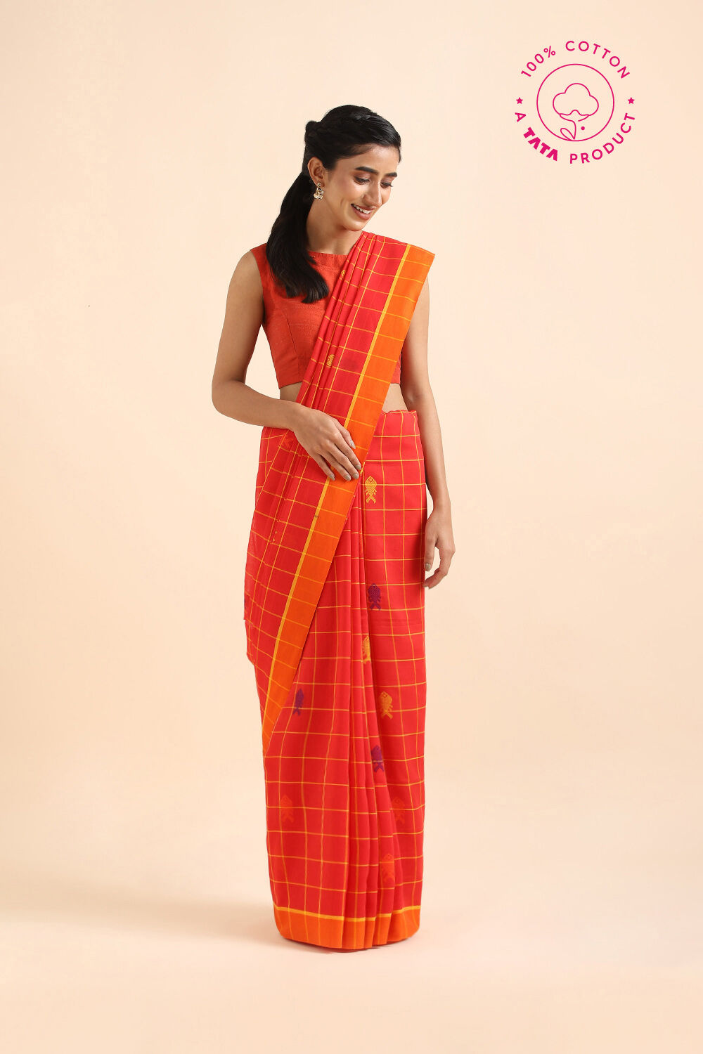 Red Pure Cotton Jamdani Saree image number null