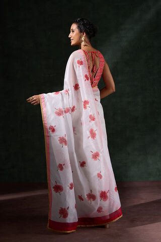 Off White Pure Organza Printed Embroidery Saree thumbnail image number null