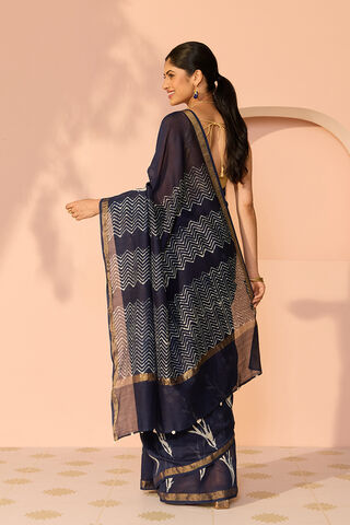 Blue Bagru Bagru Block Printed Pure Silk Cotton Saree thumbnail image number null