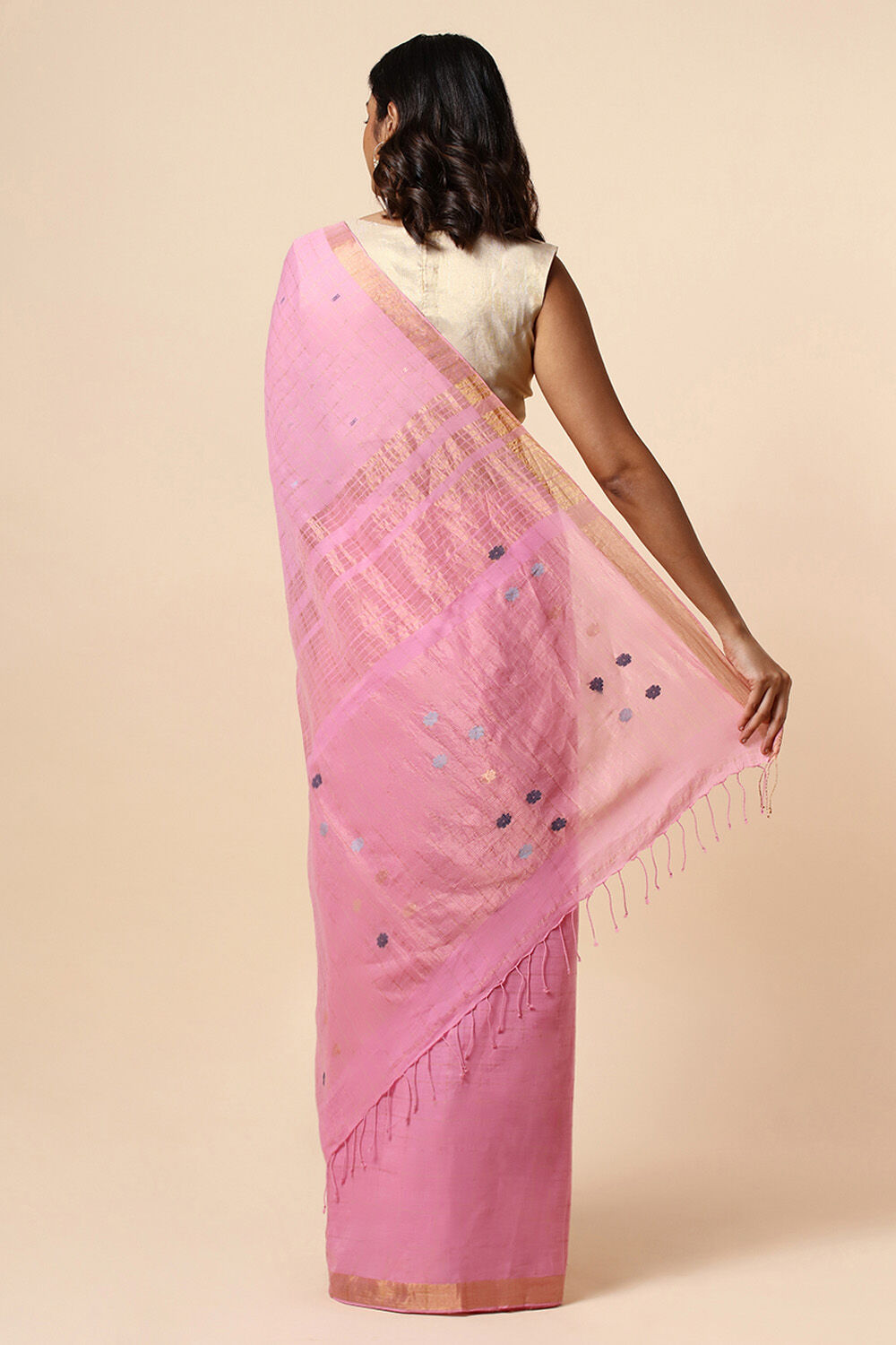 Light Pink Cotton Pure Khadi Jamdani Saree image number null