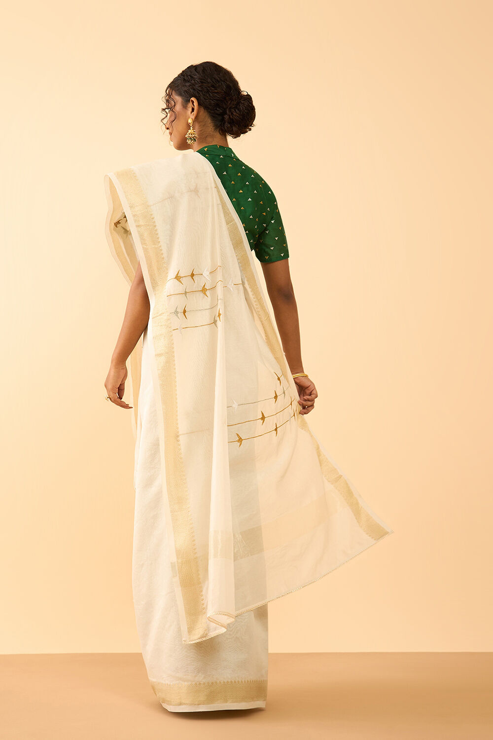 Off White Pure Silk Cotton Embroidered Saree image number null