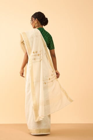 Off White Pure Silk Cotton Embroidered Saree thumbnail image number null