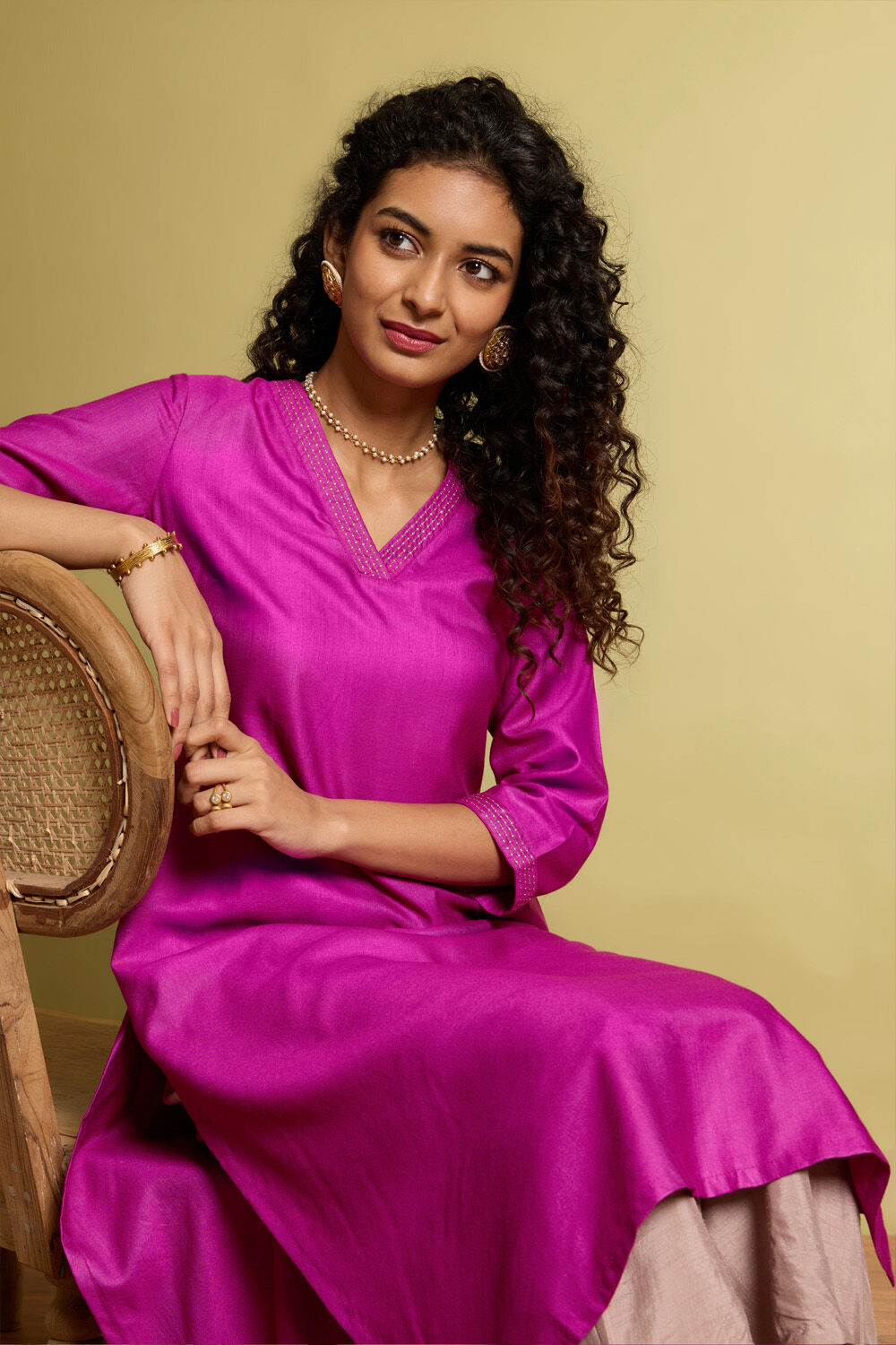 Dark Violet Silk Viscose Embroidered Kurta image number null