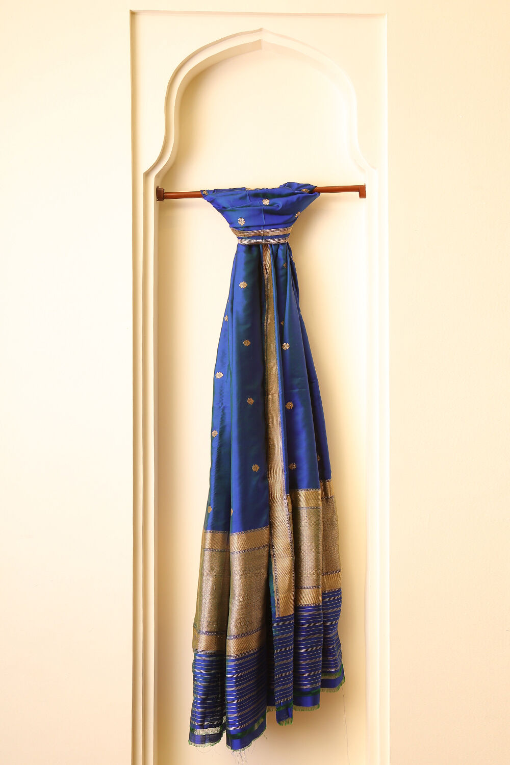 Peacock Blue Pure Silk Banaras Dupatta image number null