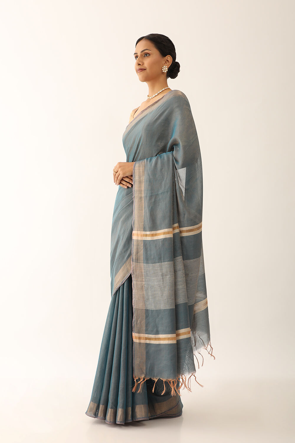 Blue Bhagalpur Woven Tissue Viscose Saree image number null