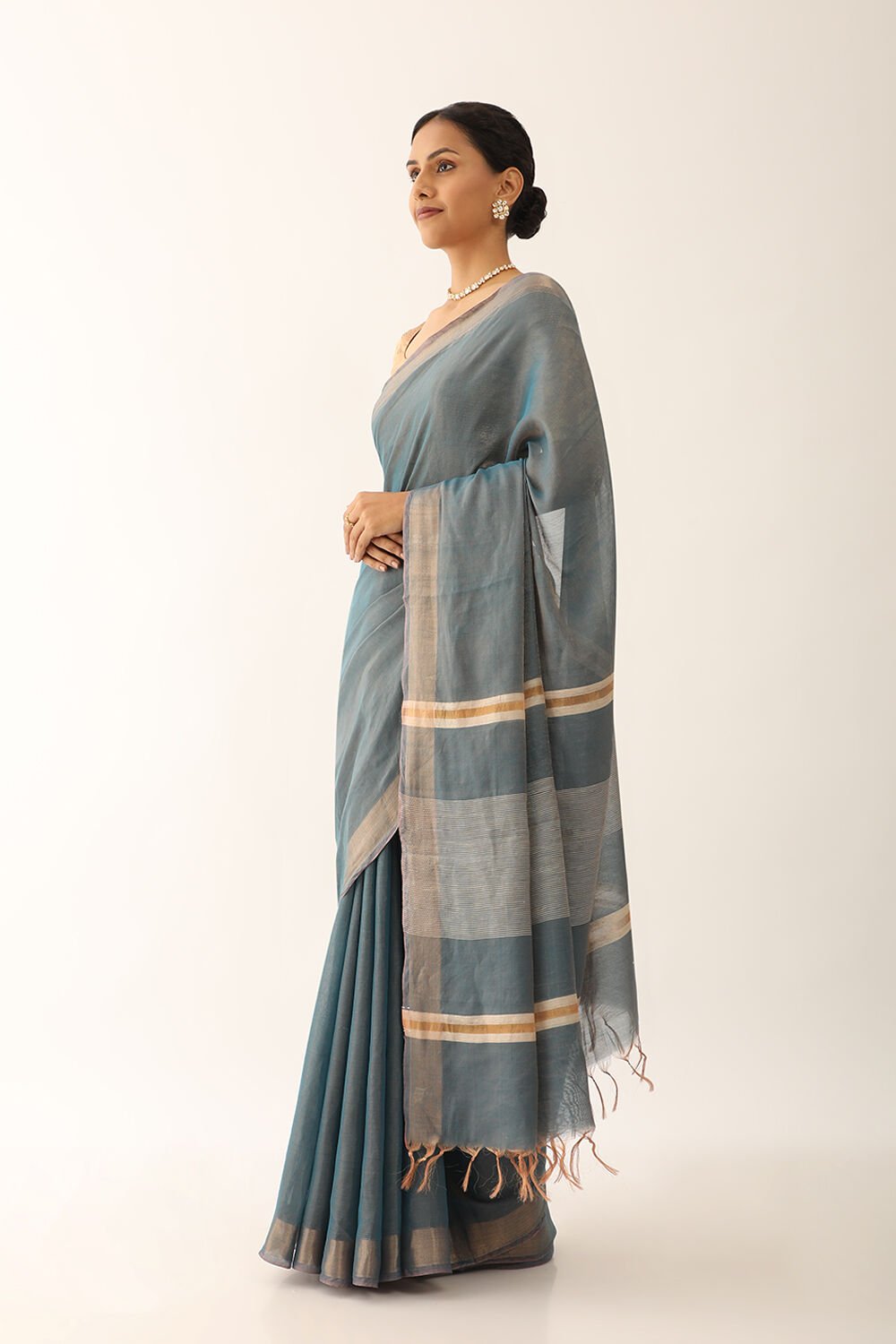 Blue Bhagalpur Woven Tissue Viscose Saree image number null