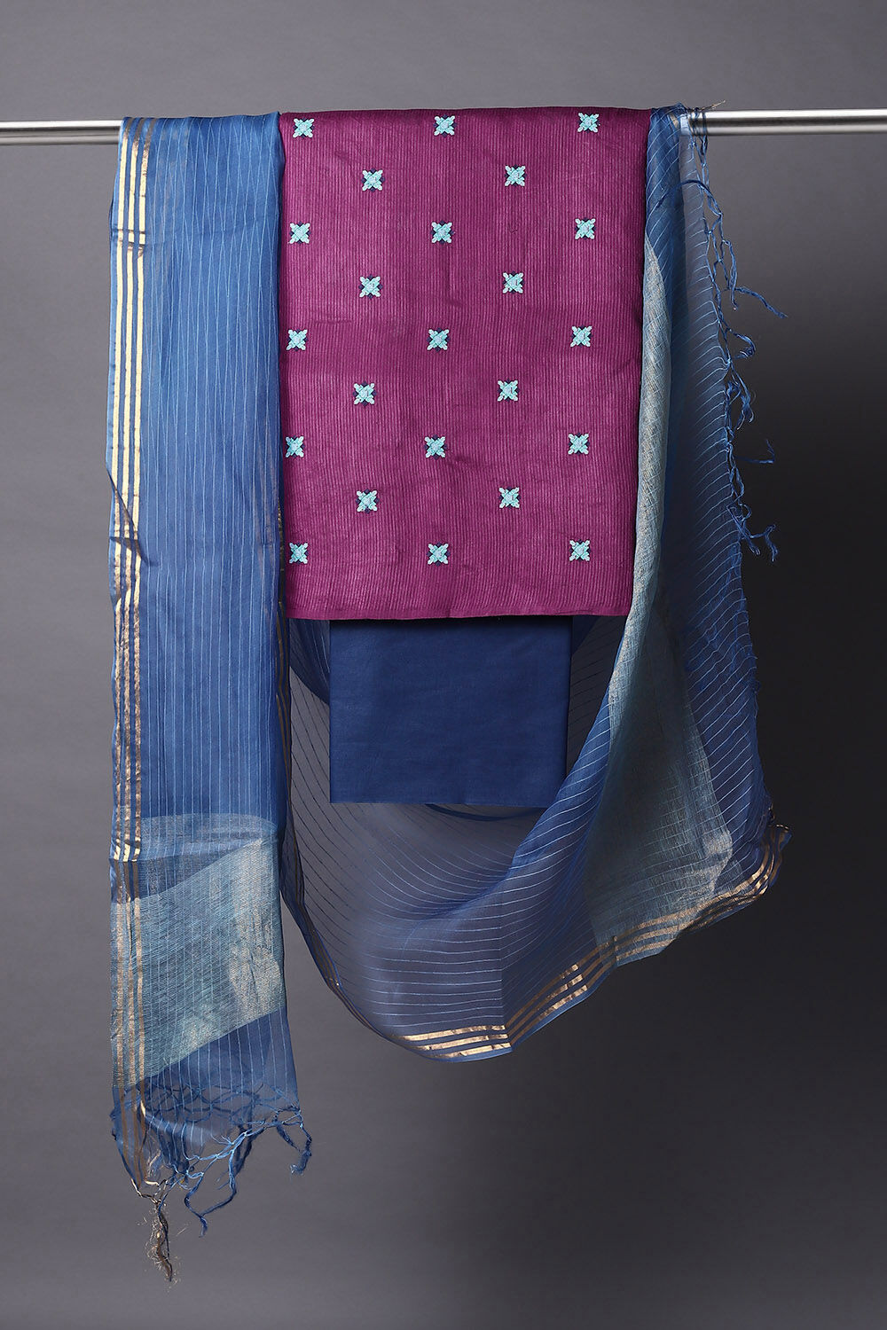 Violet Silk Embroidered i Unstitched Suit Set image number null