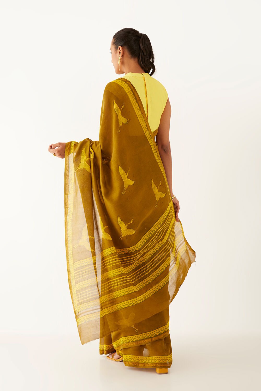 Dark Yellow Pure Silk Cotton Bagru Printed Saree image number null