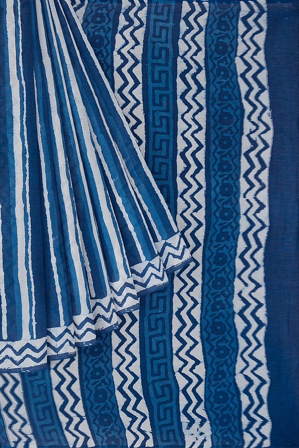 Blue Pure Cotton Dabu Printed Saree image number null