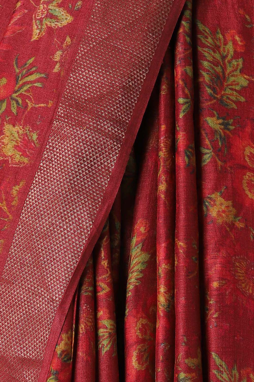 Red Pure Tussar Digital Printed Saree image number null