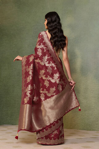 Dark Red Woven Pure Viscose Saree thumbnail image number null