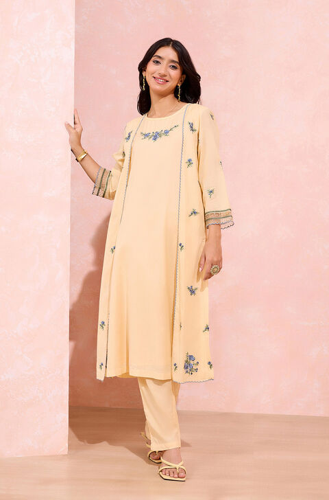 Light Yellow Viscose Embroidered Kurta Set