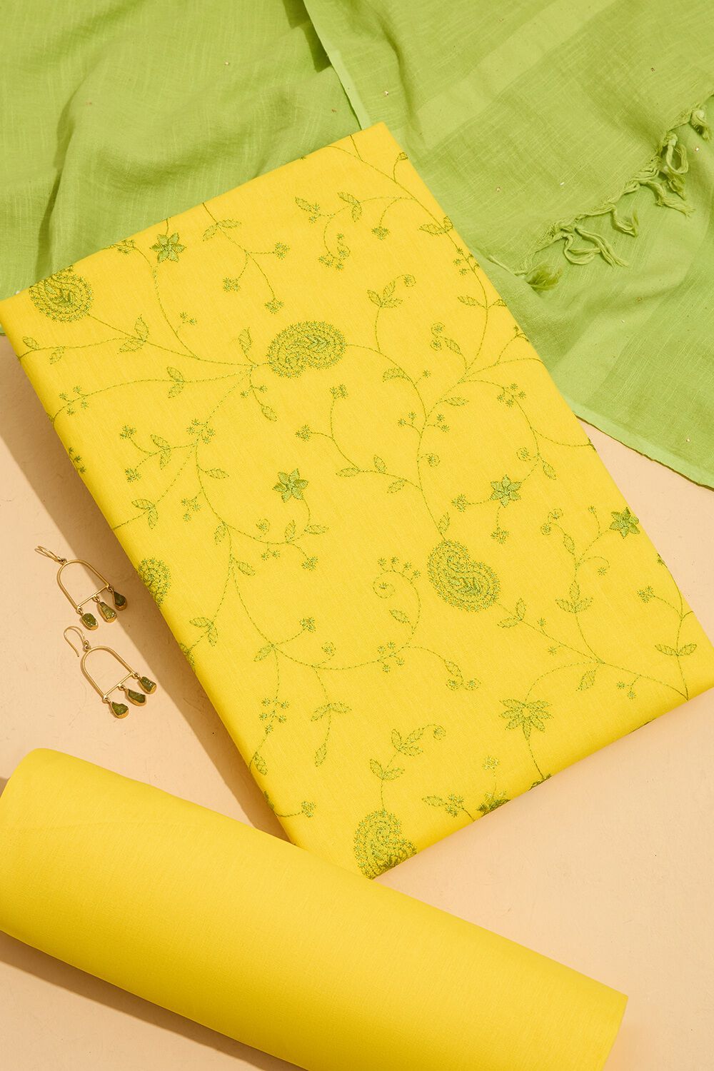 Light Yellow Pure Cotton Embroidered Unstitched Suit Set image number null
