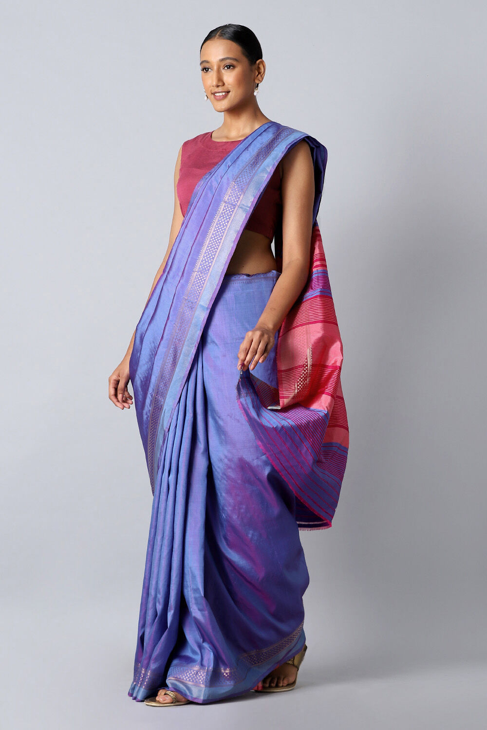 Blue Pure Silk Woven Saree image number null