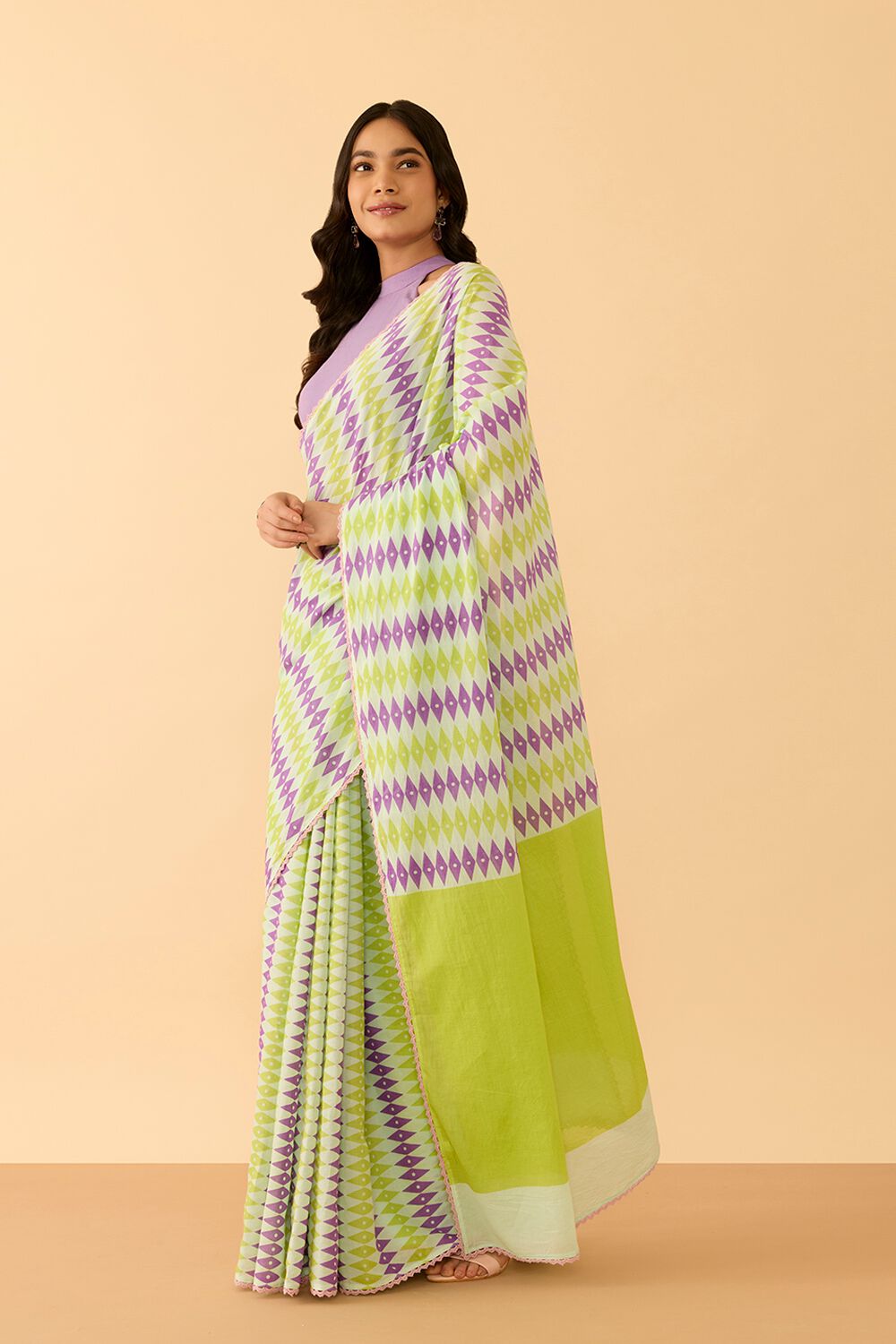 Light Green Screen Printed Bengal Pure Cotton Saree image number null