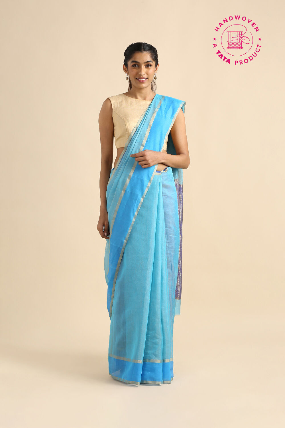 Light Blue Pure Cotton Tissue Chanderi Saree image number null